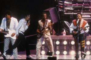 KANSAS CITY - JULY 6 : The Jacksons (L-R Michael Jackson, Tito Jackson and Marlon Jackson) perform on stage during the Jacksons Victory Tour at Arrowhead Stadium on July 6, 1984 in Kansas City, Missouri. (Photo by Michael Ochs Archive/Getty Images)