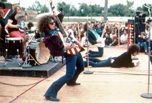 MOUNT CLEMENS, MI - 1969:  The rock group MC5  (L-R Dennis "Machine Gun" Thompson, Wayne Kramer, Fred "Sonic" Smith and  Rob Tyner) perform live in 1969 in Mount Clemens, Michigan.  (Photo by Leni Sinclair/Michael Ochs Archive/Getty Images)