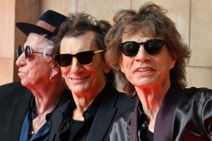 TOPSHOT - (L-R) Keith Richards, Ron Wood and Mick Jagger of legendary British rock band, The Rolling Stones pose as they arrive to attend a launch event for their new album, "Hackney Diamonds" at Hackney Empire in London on September 6, 2023, their first album of original material since 2005. The Rolling Stones will on Wednesday, September 6, reveal details of "Hackney Diamonds", the band's first studio album of new music since 2005, at a launch event in east London. (Photo by Daniel LEAL / AFP) (Photo by DANIEL LEAL/AFP via Getty Images)